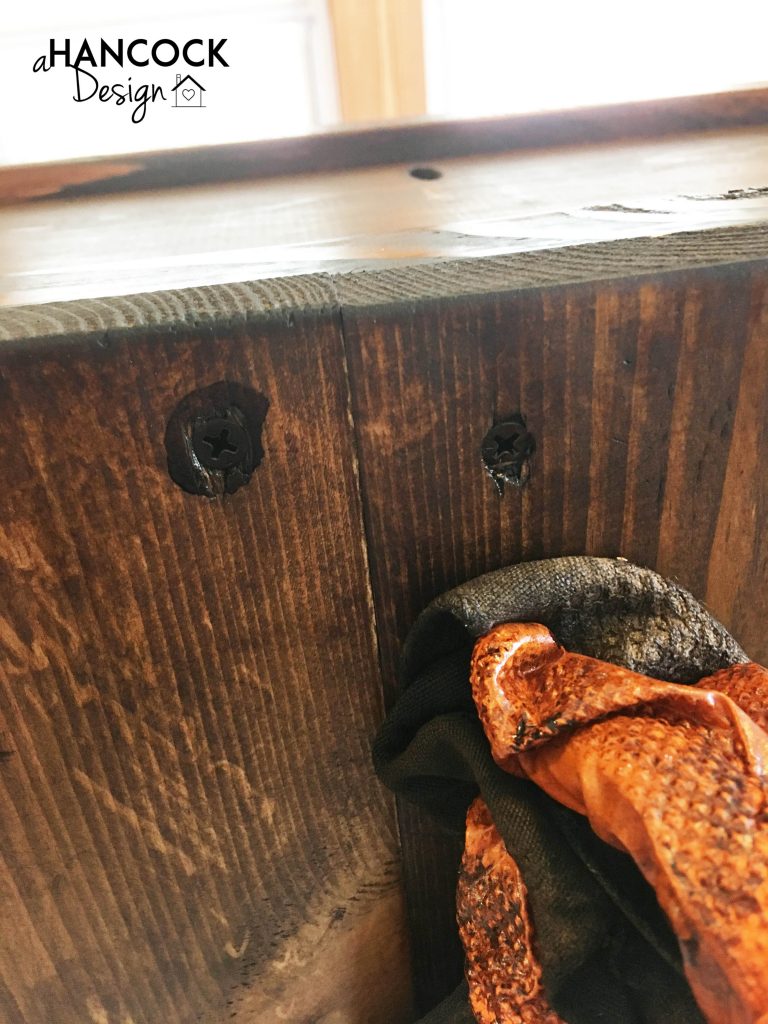 DIY custom footboard stain in screw holes